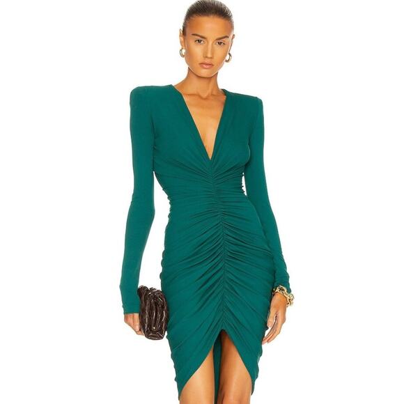 ALEXANDRE VAUTHIER Long Sleeve Ruched Mini Dress iin Green NWT size 36 - Picture 1 of 3